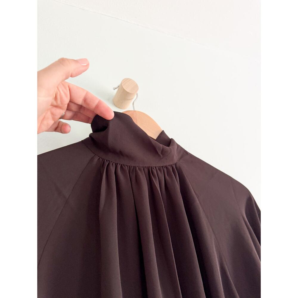 Madewell | NWT Chiffon Turtleneck Long Sleeve Top Molasses Brown | Sz L - Picture 5 of 11
